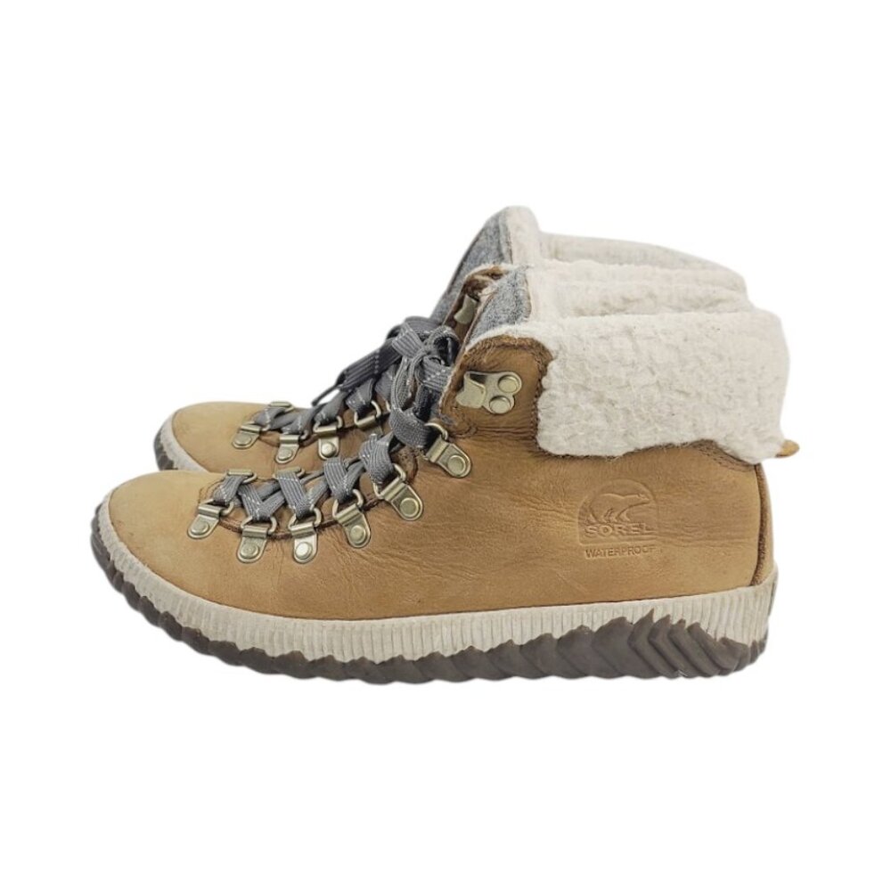 Sorel Women's Tan Out 'N About Plus Conquest Leather Ankle Duck Snow Boot Sz 7.5